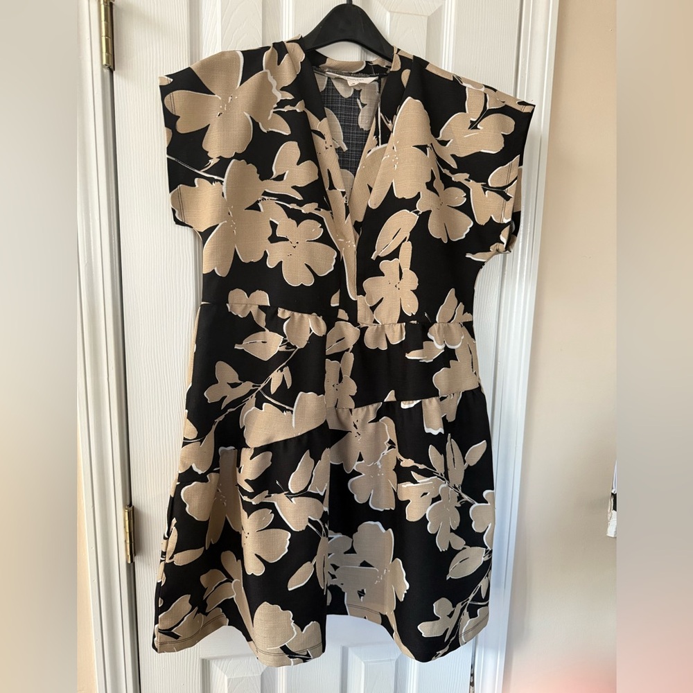 Seven7 Black Mini Dress with Beige Floral Print